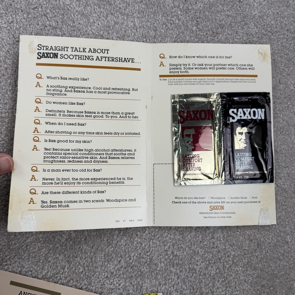 Saxon After Shave Vintage Print Ad The joy of Sax‎ Samples Coupon